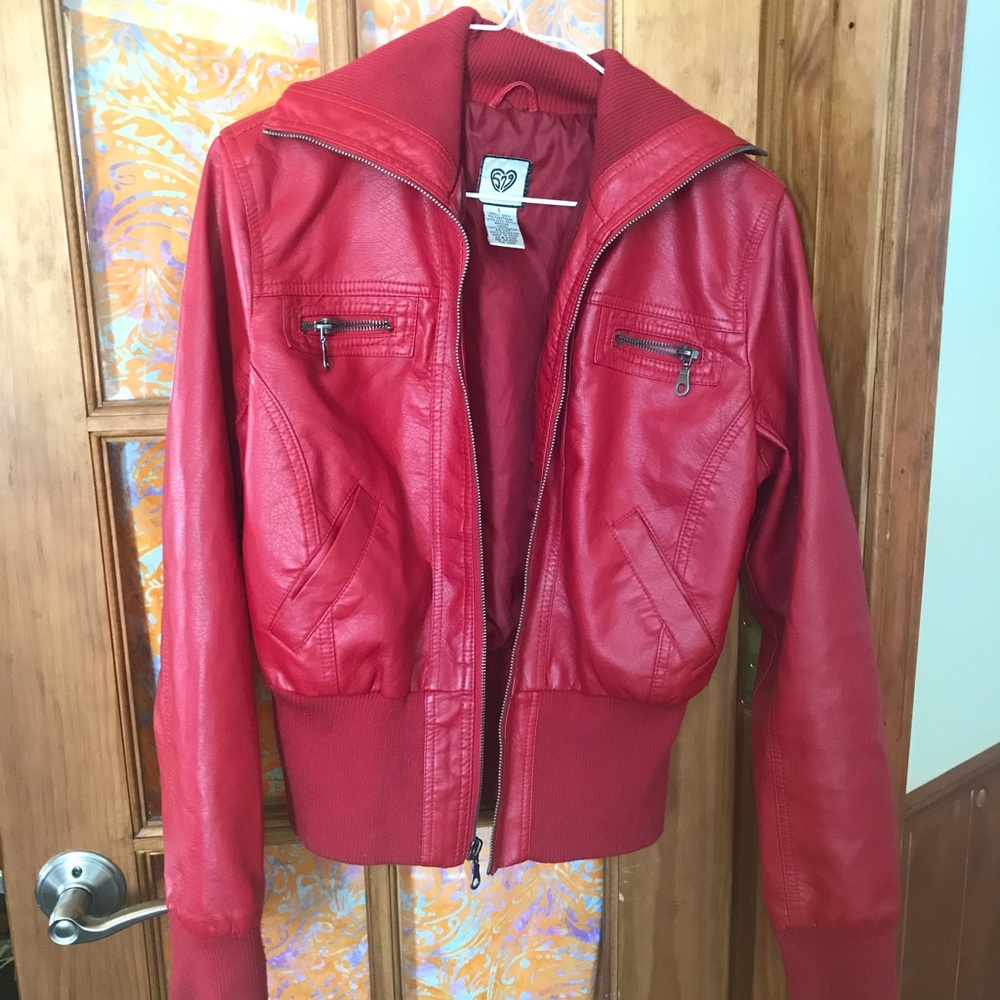 Red Vegan Leather Bomber